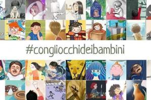 [“#congliocchideibambini”: poster in mostra in vendita per beneficenza]